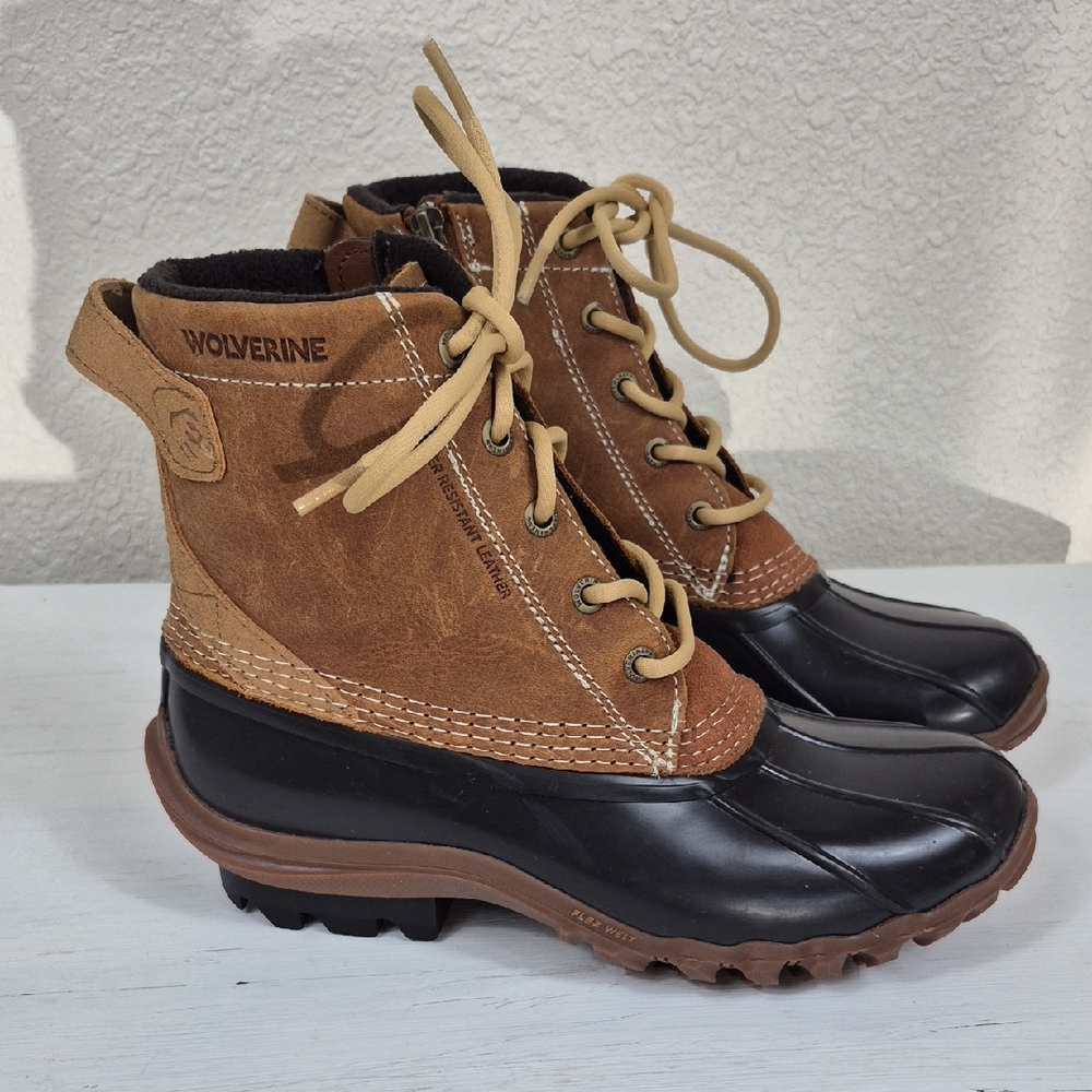 Wolverine Women's Torrent Water Resistant Duck Boots Size 8M Cognac/Black